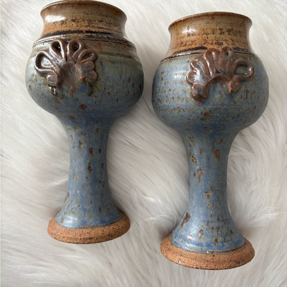 Vintage studio pottery chalice stoneware goblets